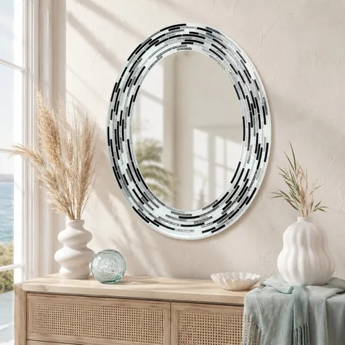 Vista 11 de Head West Espejo de tocador de mosaico negro con azulejos estriado de 24"x30" para pared de baño, espejo de vidrio rectangular impreso para sobre