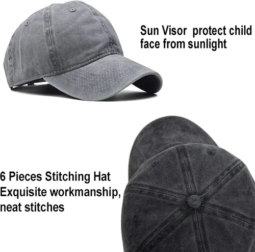 Vista 3 de 4 gorras de béisbol para niños pequeños, gorra de béisbol de algodón lavado, ajustable, para niños y niñas