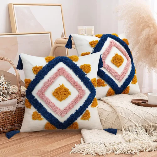 Vista 2 de Merrycolor - Fundas de almohada boho geométricas modernas con diamantes, almohadas decorativas boho, fundas de almohada de estilo arrojado y suaves