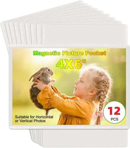Vista 3 de CHUNNIAO Paquete de 24 imanes de fotos para refrigerador, más solución para mostrar tus fotos, 12 marcos de fotos para refrigerador y 12 hojas
