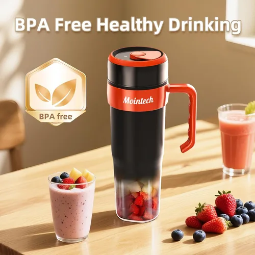 Vista 4 de Licuadora personal para batidos y batidos con 6 cuchillas, 21 onzas (20.3 fl oz), exprimidor de tamaño personal USB-C recargable con cepillo