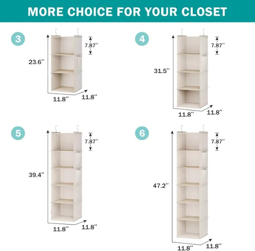 Vista 5 de YOUDENOVA Organizador colgante de armario, estantes de almacenamiento colgantes de 3 repisas, beige