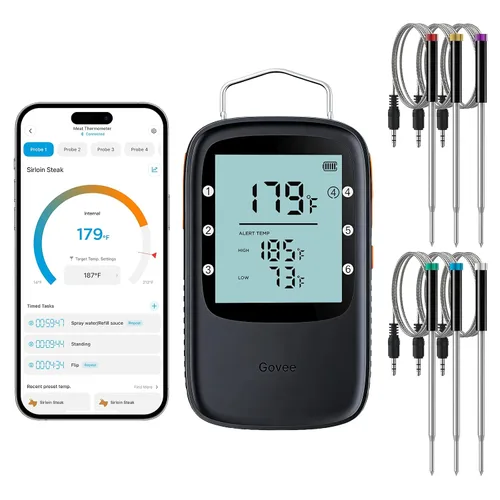 Vista 9 de Govee Termómetro Bluetooth para carne, termómetro inalámbrico de carne para horno ahumador, termómetro digital para parrilla con 2 sondas, modo