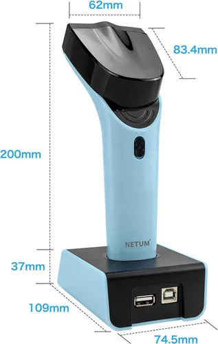 Vista 7 de Escáner de código de barras inalámbrico Bluetooth 2D automático, lector de código de barras manos libres con base de carga y memoria incorporada