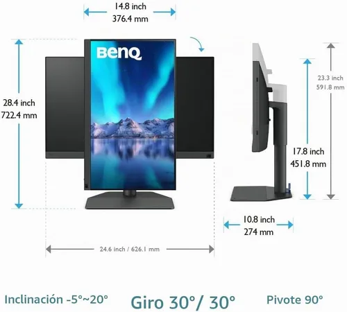 Vista 5 de BenQ SW272U - Monitor de fotógrafo USB-C de 27 pulgadas 4K 90 W, 99% Adobe