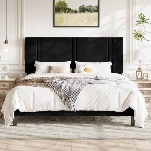 Vista 22 de Allewie Twin Platform Bed Frame with Velvet Upholstered Headboard