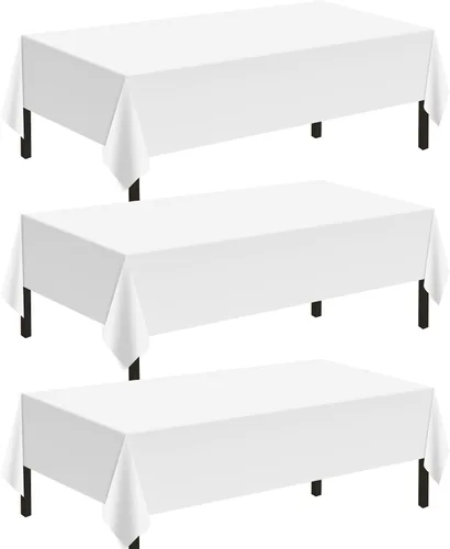 Vista 10 de Childom Paquete de 3 manteles de plástico para mesas rectangulares de 54 x 108 pulgadas, manteles desechables negros para mesas de 6 a 8 pies