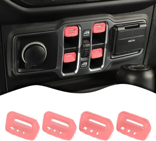 Vista 13 de JeCar 4 piezas para Jeep Wrangler Cubierta de botón del interruptor de ventana de la moldura interior negra para Jeep Wrangler JL JLU Gladiator JT