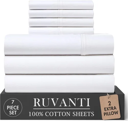 Vista 42 de RUVANTI 4 piezas de sábanas de algodón - 100% algodón natural suave, ligero y transpirable, sábanas de percal crujiente, juego de sábanas Botanica
