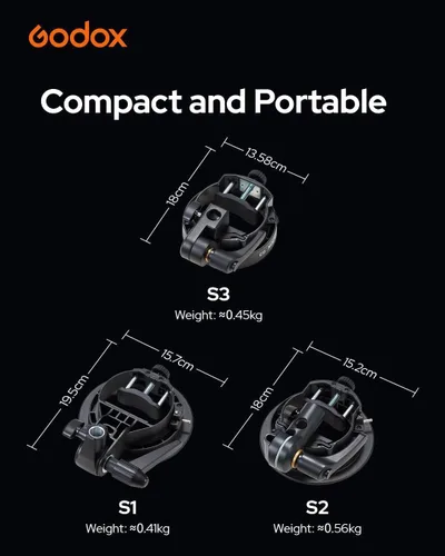 Vista 5 de Godox Soporte Speedlite S3 (S2 Upgrade) para Bowens Mount Holder Softbox Compact Lightweight Flash Bracket for Godox V1 V1Pro V100 AD100ProII