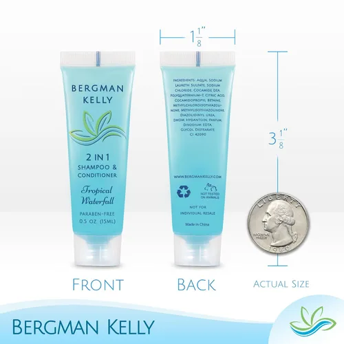 Vista 5 de Bergman Kelly - Champú y acondicionador 2 en 1 tamaño viaje - 0.5 fl oz, 200 PK, cascada tropical - Deleite a sus invitados con amenidades de champú