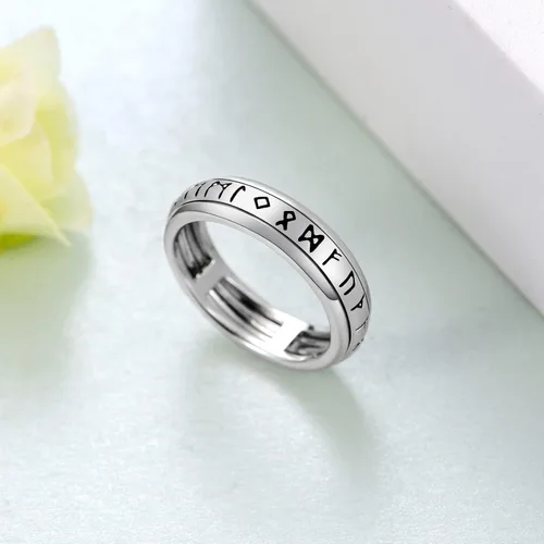 Vista 2 de CVRAVO Anillo vikingo de plata de ley 925 con runas vikingas, anillos giratorios para la ansiedad para hombres, aliviar el estrés, joyería de regalo