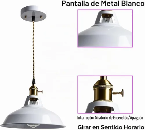 Vista 2 de CLAXY Luces Colgantes Industriales Blancas de Metal Estilo Granero con Interruptor E26, Lámpara de Techo Colgante para Cocina, Loft, Bar, Vestíbulo