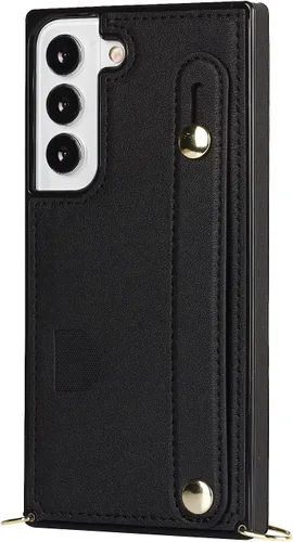 Vista 4 de CCSmall Funda cruzada para Samsung Galaxy S22+ Plus con tarjetero KB negro Correa ajustable de piel sintética extraíble con correa para teléfono