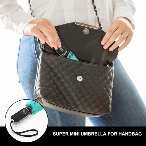 Vista 4 de LEAGERA Paraguas de viaje compacto para bolso, mango plano, impermeable para lluvia ligera