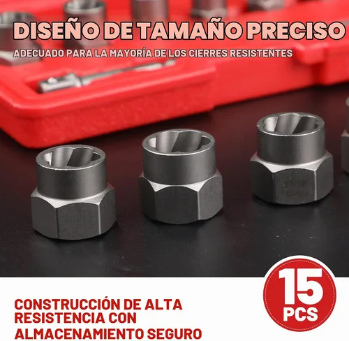 Vista 3 de Juego de 15 extractores de pernos de 3/8 pulgadas, juego de extractor de pernos de salida fácil