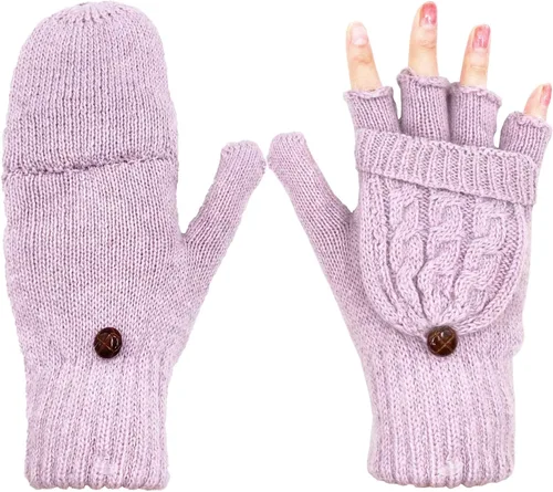 Vista 84 de Beurlike Guantes de invierno para mujer, de lana cálida, a prueba de viento, convertibles, sin dedos