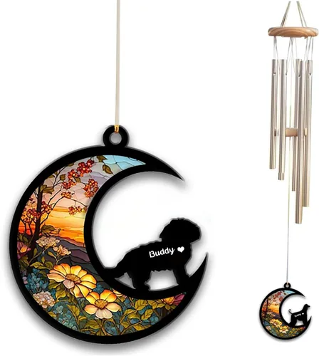 Vista 15 de Carillón de viento con atrapa el sol afghan Hound, campanilla de viento conmemorativa de girasol personalizada para perro, regalo de pérdida