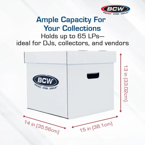 Vista 3 de BCW Cajas de almacenamiento de discos de vinilo, paquete de 3, capacidad para 65 LPs cada una, caja de almacenamiento apilable de discos de vinilo