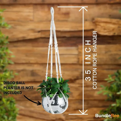 Vista 3 de Colgador de macramé para plantas con dos cuerdas (sin borla) – 23 pulgadas y 35 pulgadas – Cordón de macramé de algodón para decoración bohemia