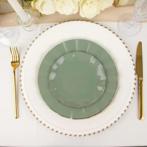 Vista 96 de Tableclothsfactory Paquete de 10 platos redondos de plástico negro de 6 pulgadas para ensalada de postre, platos desechables con borde ondulado