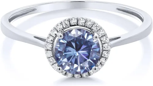 Vista 53 de Gem Stone King Anillo de compromiso de boda de oro blanco de 10 quilates con piedra natal y halo de diamantes Redondo de 0.236 in Anillo de oro