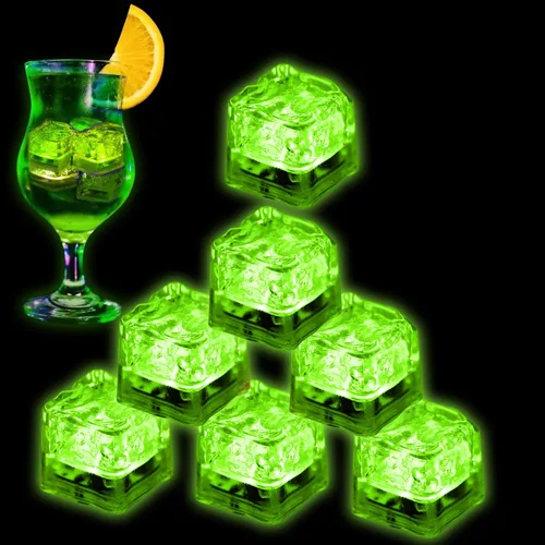 Vista 8 de Cubos de hielo iluminados para bebidas azules, 12 cubos de hielo LED activados por líquidos, brillan en la oscuridad impermeables, suministros