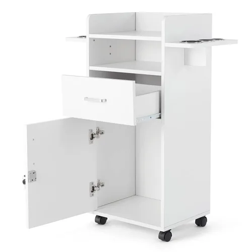 Vista 9 de Artist Hand Gabinete de salón para estilista – Estación de pelo con ruedas, carrito de salón de belleza con 6 soportes para herramientas, polea fija
