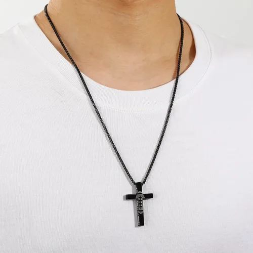 Vista 3 de Collar de cruz con versículo bíblico de fútbol para niños y hombres, cadena con colgante de acero inoxidable, joyería de regalo para hijo, niños