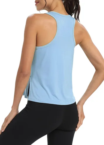 Vista 2 de Bestisun Camiseta sin mangas de entrenamiento atlético con espalda cruzada para mujer