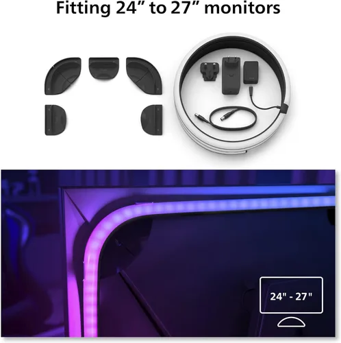 Vista 3 de Philips Hue Tira de luz LED de PC con degradado de ambiente blanco y de color para monitores de 24 a 27 pulgadas, requiere Hue Hub, compatible