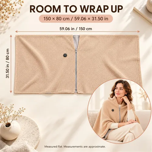 Vista 2 de 2027 Upgraded Heated Shawl Wrap for Women USB Powered Wearable Blanket Green