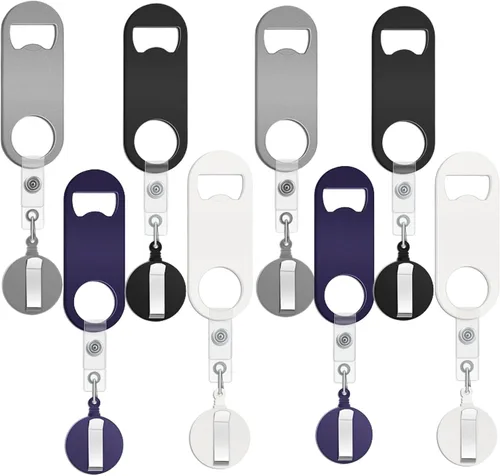 Vista 11 de Honoson 8 Piezas Abrebotellas Retráctil de Bartender Abridor de Cerveza Plano con Clips de Carrete de Insignia Redonda Soporte para Cocina
