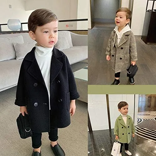 Vista 4 de MoZiKQin Abrigo de lana para bebés, niños y niñas, abrigo de invierno cálido de doble botonadura para niños, chaqueta para exteriores