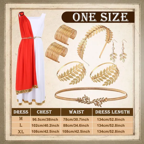 Vista 2 de Jiuguva Juego de 8 piezas de disfraz de emperatriz romana, reina griega, pulsera, corona dorada y cintura para mujer, fiesta de Halloween