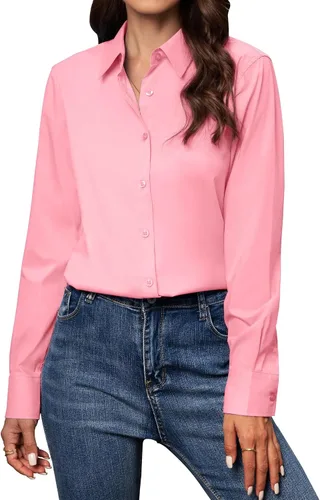 Vista 6 de Camisas con botones para mujer de ajuste clásico, camisa de vestir, camisa de trabajo, de negocios, casual, de manga larga, blusa, tops