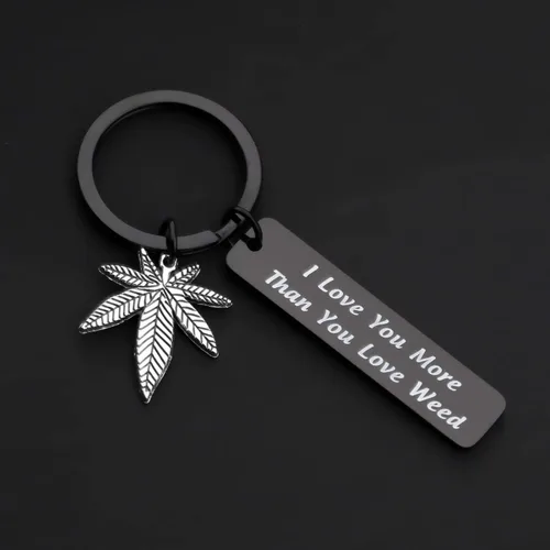 Vista 2 de FOTAP 420 regalos de joyería de marihuana con texto en inglés "I Love You More Than You Love Weed Keychain Boyfriend, regalo