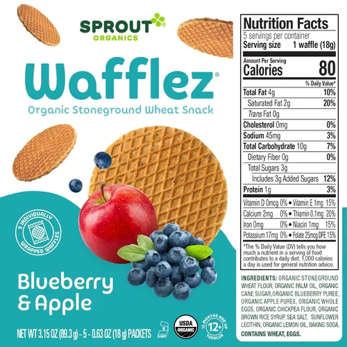 Vista 8 de Sprout Alimento orgánico para bebés, aperitivos para niños pequeños etapa 4, gofres de manzana y arándanos, gofres de una sola porción, 5