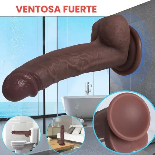 Vista 4 de Juguetes sexuales consolador de silicona realista, material seguro para estimulación del clítoris, la vagina y el ano con fuertes ventosas, juguetes