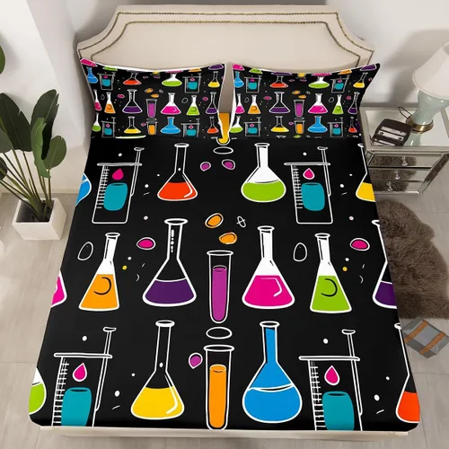 Vista 34 de Juego de ropa de cama ajustable con fórmula informática para niños y niños, diseño de geometría de acuarela, números, fórmula matemática, juego