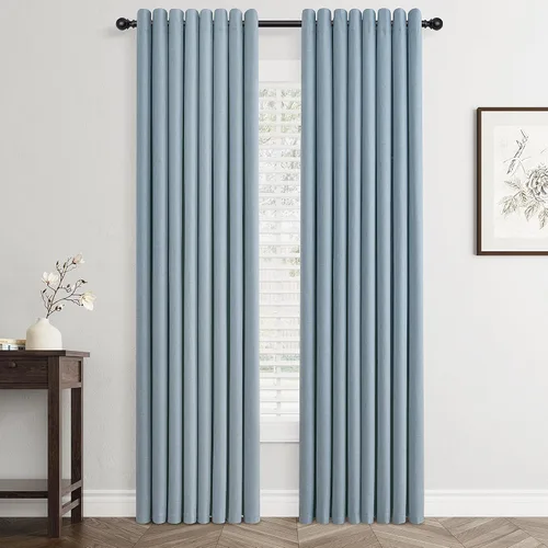 Vista 51 de Beige White Linen Blackout Curtains 90 Length 2 Panels Set for Living Room Bedroom, 100% Black Out Thermal Insulated Linen Drapes, Room Darkening