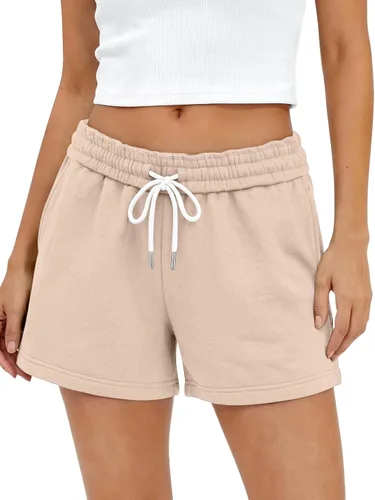 Vista 9 de AUTOMET Pantalones cortos deportivos de cintura alta para mujer con cordón y bolsillos, cómodos pantalones cortos de yoga para correr para verano