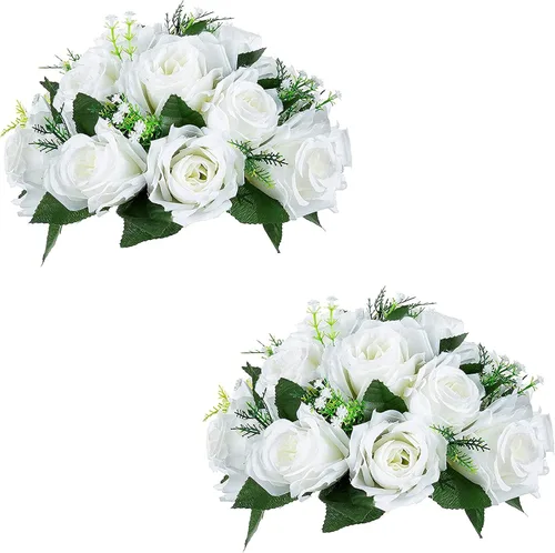 Vista 36 de Sziqiqi Flores de rosas artificiales de seda sintética para decoración de centros de mesa de boda, decoración del hogar, paquete de 2 unidades Azul