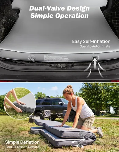 Vista 7 de JOYTUTUS Colchón de espuma y aire para campamento SUV – Cama de automóvil autoinflable de 4 pulgadas de grosor, resistente al desgaste, almohadilla
