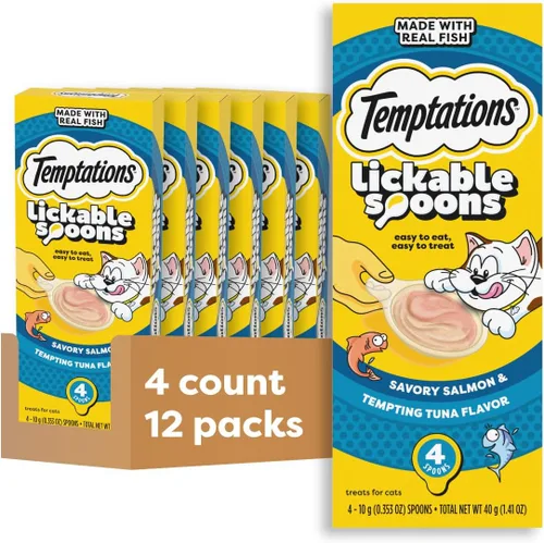 Vista 18 de Temptations Cucharas para lamer, golosinas suaves para gatos, golosinas húmedas para gatos adultos, sabroso sabor a pollo y queso cursi, 4 cucharas