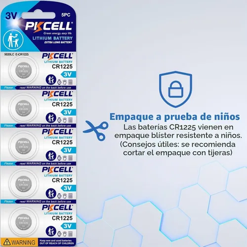 Vista 6 de PKCELL CR1225 batería de litio de 3 V, modelo CR 1225, pilas de botón para termómetro, vida útil de 5 años (5 unidades)