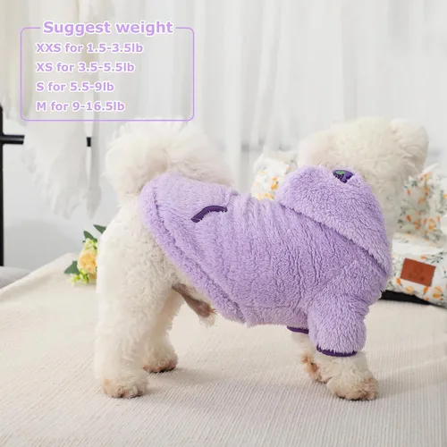 Vista 7 de Suéter de forro polar con capucha para perro, suéteres cálidos de terciopelo mullido, ropa de invierno para perros pequeños, hembra, niño, abrigos
