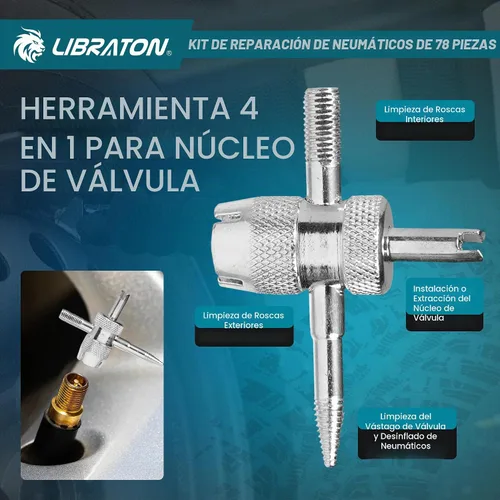 Vista 4 de Kit de reparación de neumáticos Libraton, kit de 78 piezas de tapones para neumáticos, herramientas profesionales resistentes para arreglar