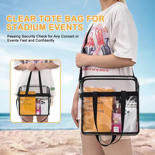 Vista 2 de Bolsa transparente para eventos en estadios bolsa transparente con correas ajustables para conciertos de trabajo, viajes, solo un bolsillo
