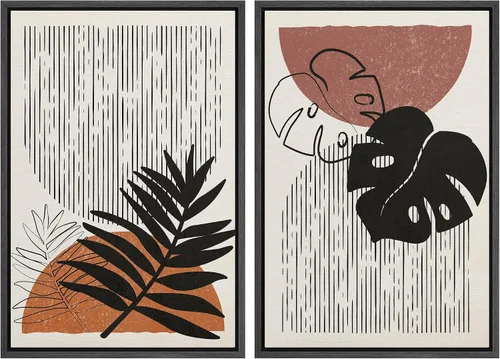 Vista 108 de SIGNFORD Lienzo enmarcado para pared, juego de arte geométrico retro de mediados de siglo, plantas forestales, ilustraciones con formas abstractas